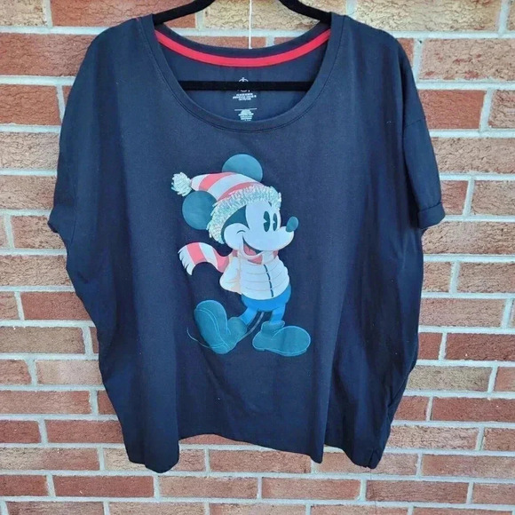 Disney Parks Black T-Shirt Women's Size 3X Christmas Mickey Mouse Sequin Hat - Picture 1 of 7